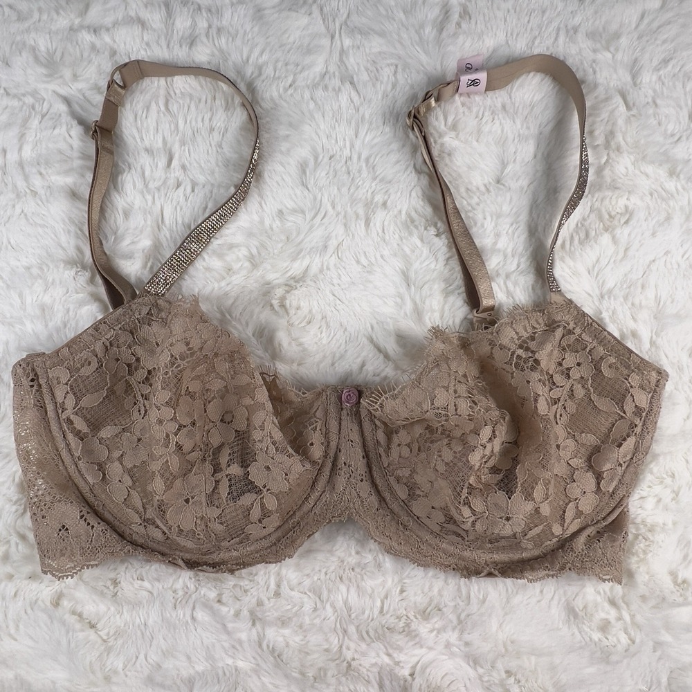 Victoria's Secret Dream Angels Beige Bra Shine Strap Unlined Uplift 34DD NWT